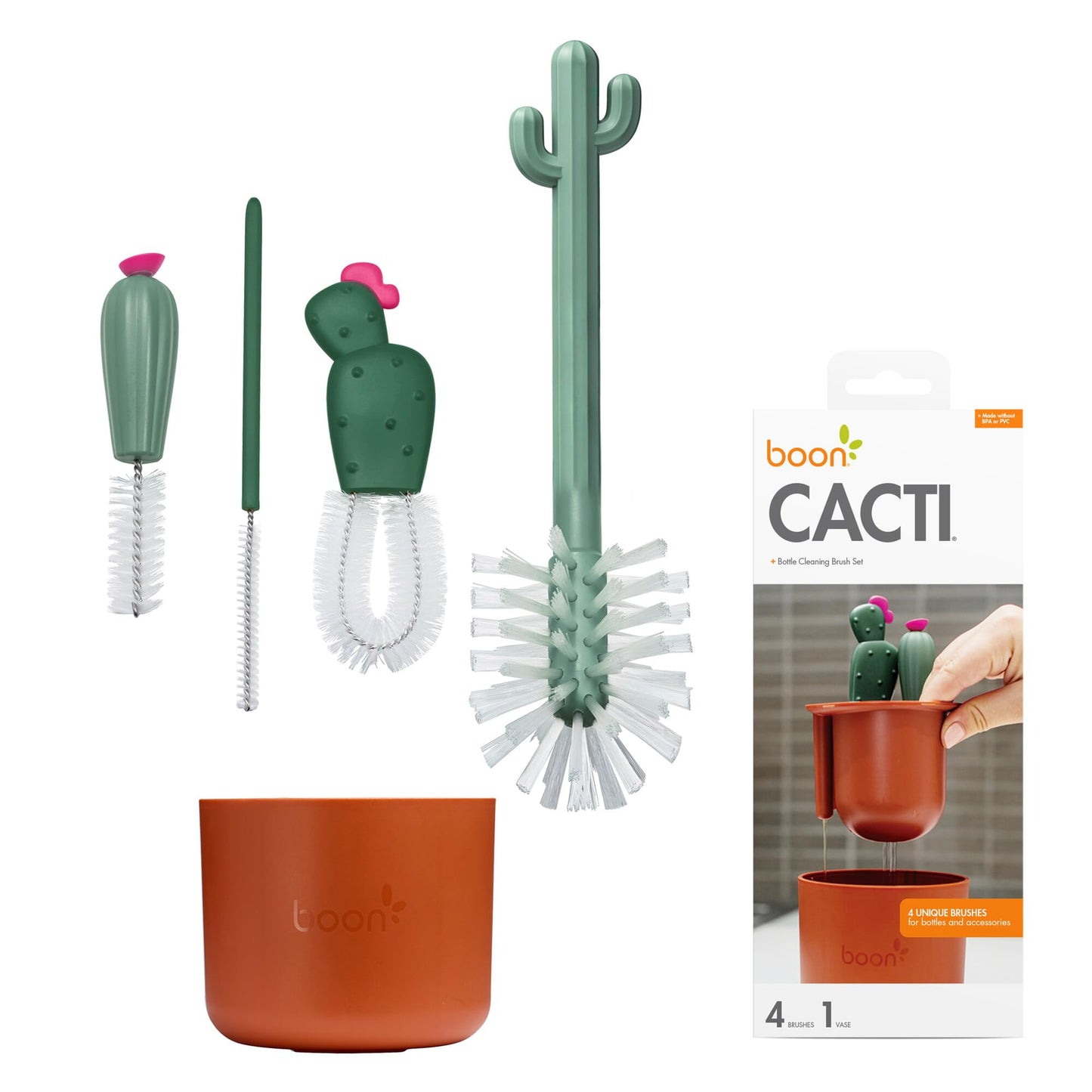 Boon Cacti Bottle Cleaning Brush Set, Terracotta , 4 Piece Set 🍁 All In One Marketplace Canada