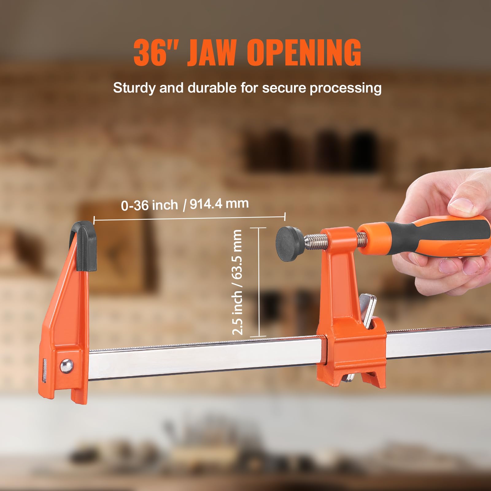 VEVOR Bar Clamps for Woodworking, 2-Pack 36" Clamp, Quick-Change F Clamp with 600 lbs Load Limit, 2.5" Throat Depth, Cast Iron and Carbon Steel, Wood Clamps for Woodworking Metal Working VEVOR