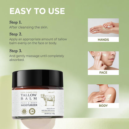 Beef Tallow and Honey Balm for Skin: Whipped Grass Fed Beef Tallow Balm Moisturizer with Raw Honey and Olive Oil for Face and Body - Natural Cow Fat Cream Unscented - Available at All In One Marketplace Canada