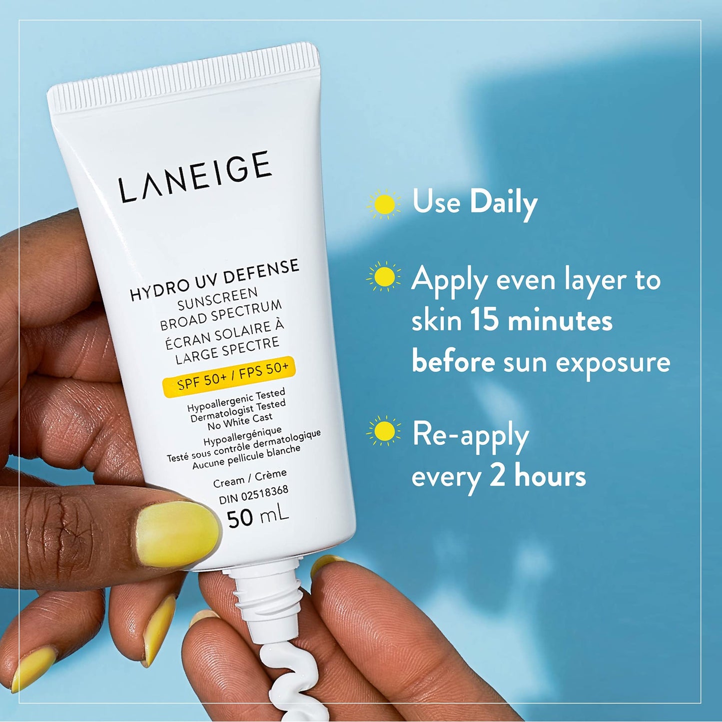 LANEIGE Hydro UV Defense Sunscreen SPF 50+: Hypoallergenic & Dermatologist-Tested Korean Broad Spectrum Sun Protection with No White Cast LANEIGE