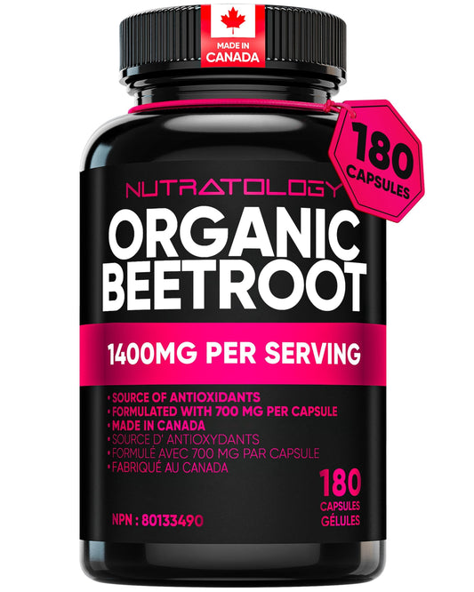 Nutratology® Organic Beetroot Capsules | 1400mg per Daily Serving | 180 Capsules | Canadian Made | Source of Antioxidants | Organic Beet Root Powder - Available at All In One Marketplace Canada