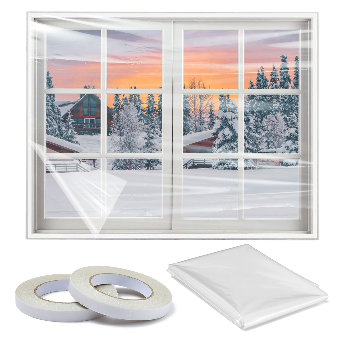 Window Insulation Kit, 63 x 400 Inch Plastic for Window Cold Weather (Fits up to 10 Standard (3'x5') Windows), Indoor Clear Window Film for Winter Covering with Wide Tape, Easy to Install & Remove 🍁 All In One Marketplace Canada