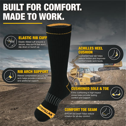 Caterpillar Men's Half Cushioned Crew Socks Pack, Black (6 Pack), X-Large