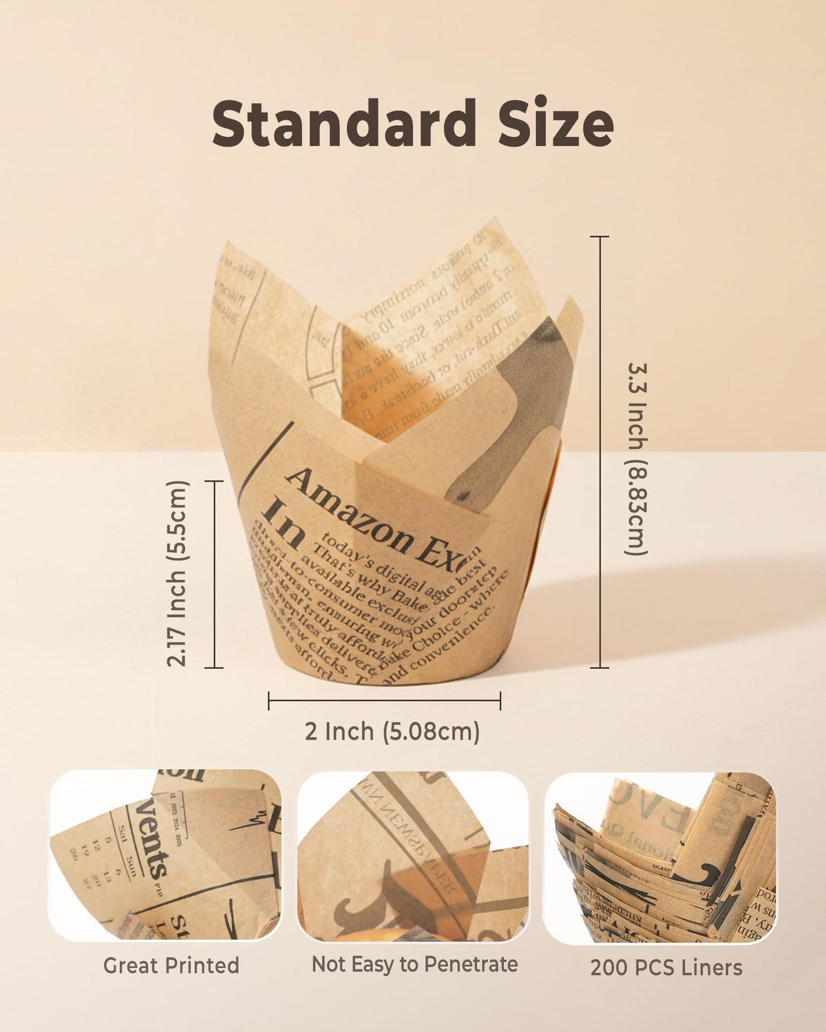 Bake Choice 200pc Standard Tulip Cupcake Liners for Baking, Newspaper Print 🍁 All In One Marketplace Canada