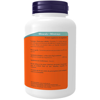 NOW Supplements, Magnesium Citrate Pure Powder, Enzyme Function*, Nervous System Support, 227g NOW