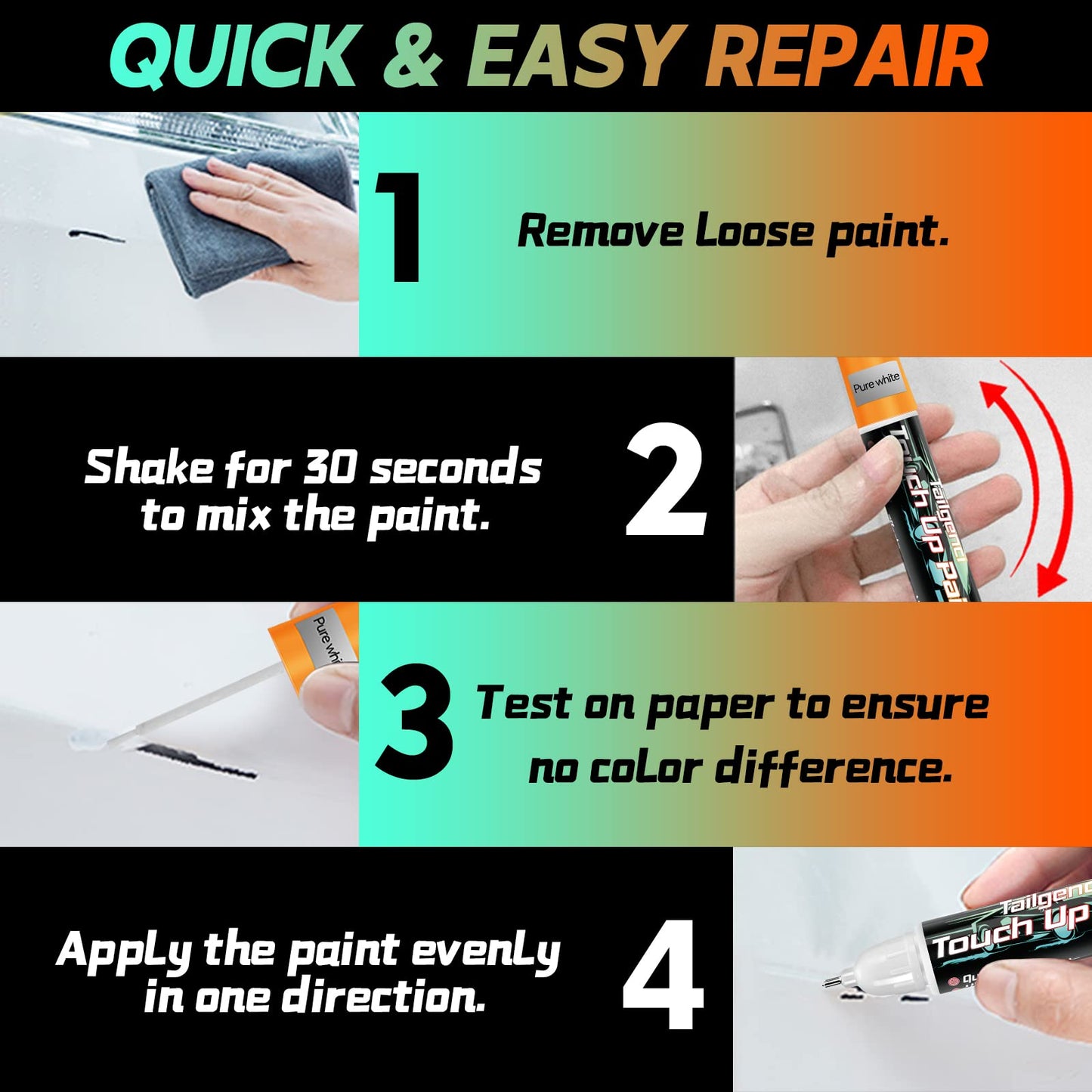 Touch Up Paint For Cars, Two-In-One Car Paint Scratch Repair, Quick And Easy, Automotive Touch Up Paint (White)