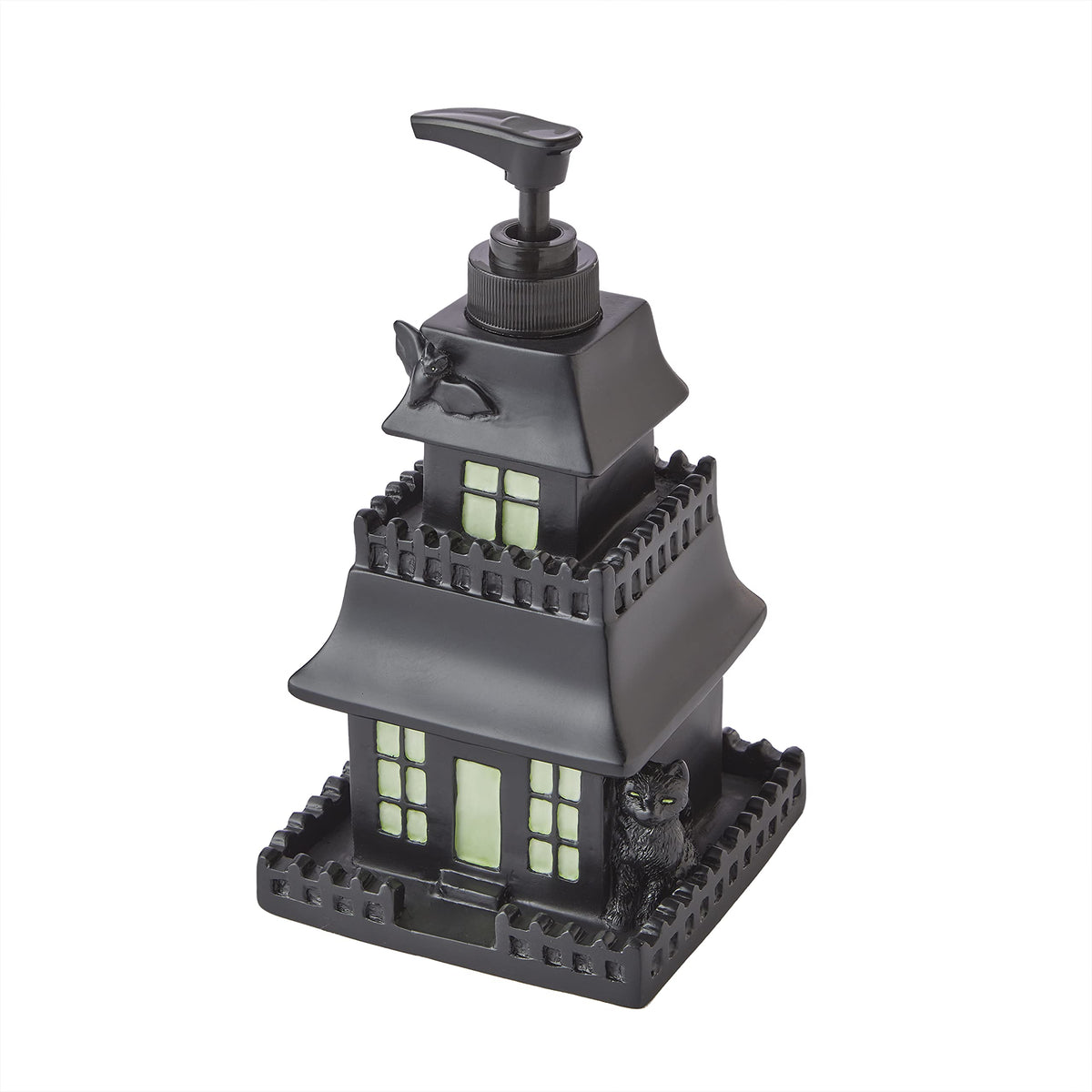 SKL Home Halloween Haunted House Glow-in-The-Dark Soap Dispenser, Black