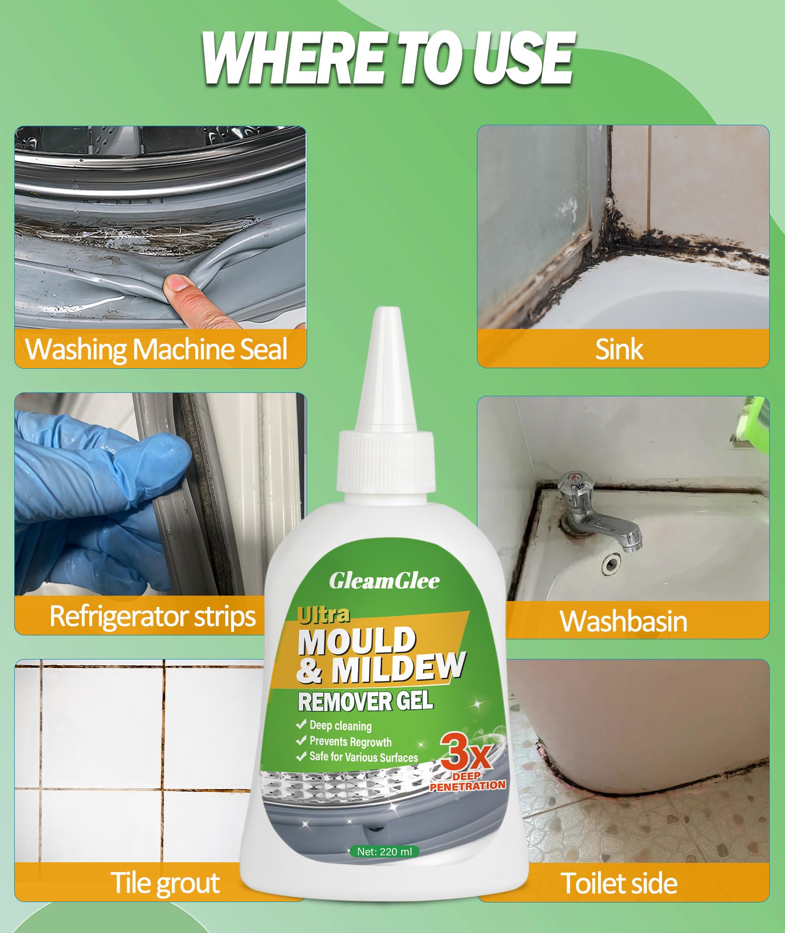 Mould Remover Gel, Powerful Mould Mildew Remover for Washing Machine, Top Load, Front Load, Tub Seal, Grout, Bathroom, Shower, Tiles, Refrigerator Strips, Kitchen Cleaner - 8 fl.oz - Available at All In One Marketplace Canada
