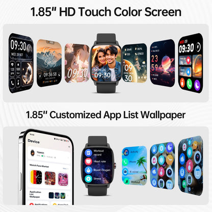 Smart Watch for Men Women, Bluetooth Call Smartwatch with AI Voice, 1.85" HD DIY Dial Fitness Watch, Heart Rate/SpO2/Steps/Sleep Monitor, 100+ Sports Modes, IP68 Waterproof Watch for Android iOS - Available at All In One Marketplace Canada