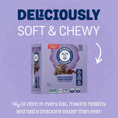 Hungry Buddha Plant-Based Protein Bars - Triple Chocolate, Low Sugar, High Protein (Pack of 12)