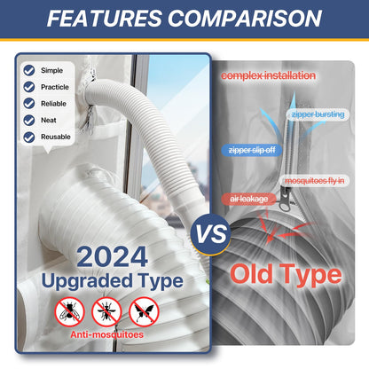 LOVIGA Universal Sliding Door Seal for Portable Air Conditioner and Dryer, 100% Sealing AC Door Vent Kit for Max 15cm Diameter Exhaust Hose, 25X192~232 Length Adjustable for Moblie A/C