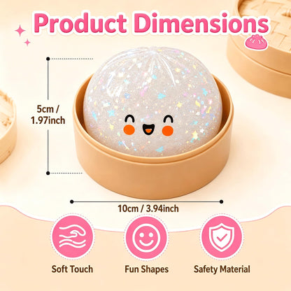 Glitter Dumpling Squishy, Colorful Mystery Dumpling Squishy Surprise Stress Relief, Cute Soft Squeeze Decompression Dough with Steamer (1pcs-White) - Available at All In One Marketplace Canada