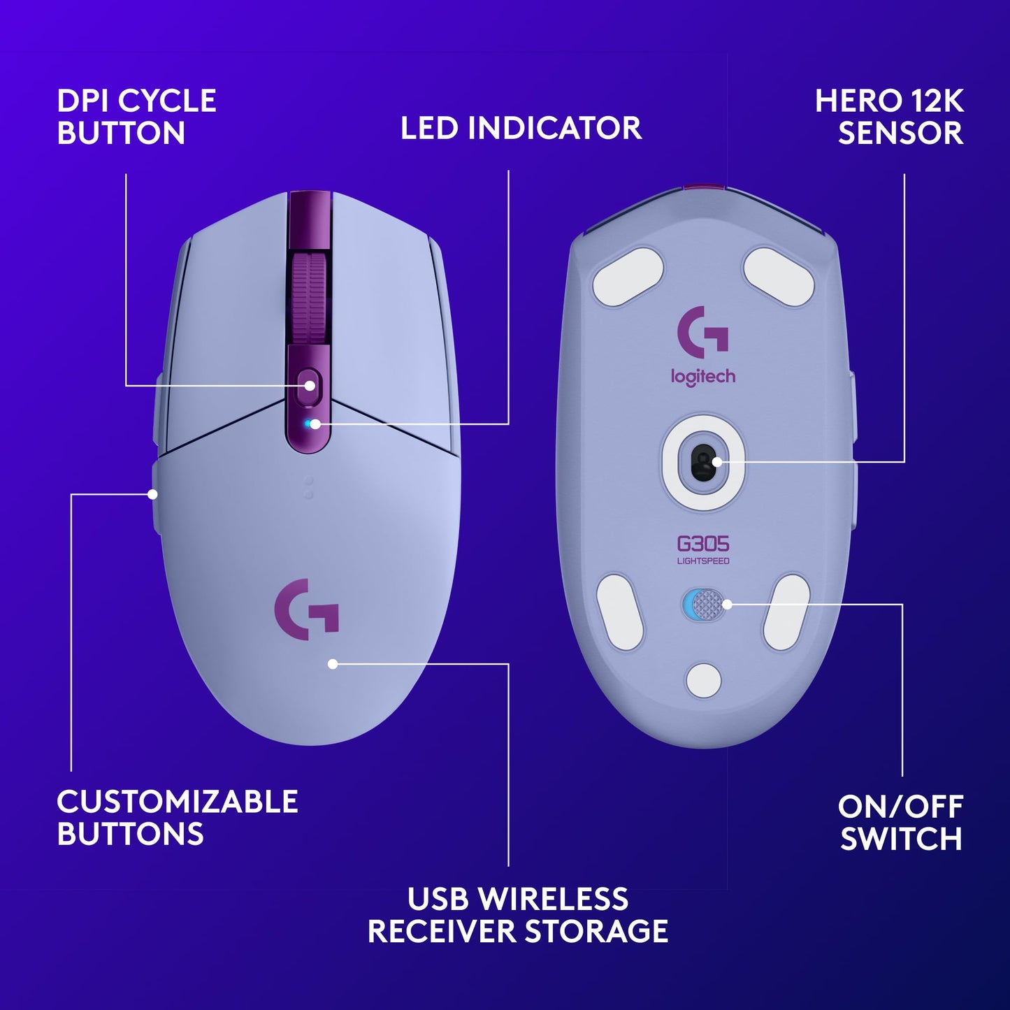 Logitech G305 Lightspeed Wireless Gaming Mouse - Lilac