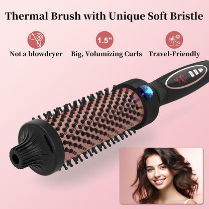 PHOEBE New Upgrade 1.5 Inch Thermal Brush Create Loose & Volume Curls Digital Display 9 Heat Settings Tourmaline Ionic Hair Curler 1 1/2 Inch Curling Iron Brush Dual Voltage for Traveling - Available at All In One Marketplace Canada