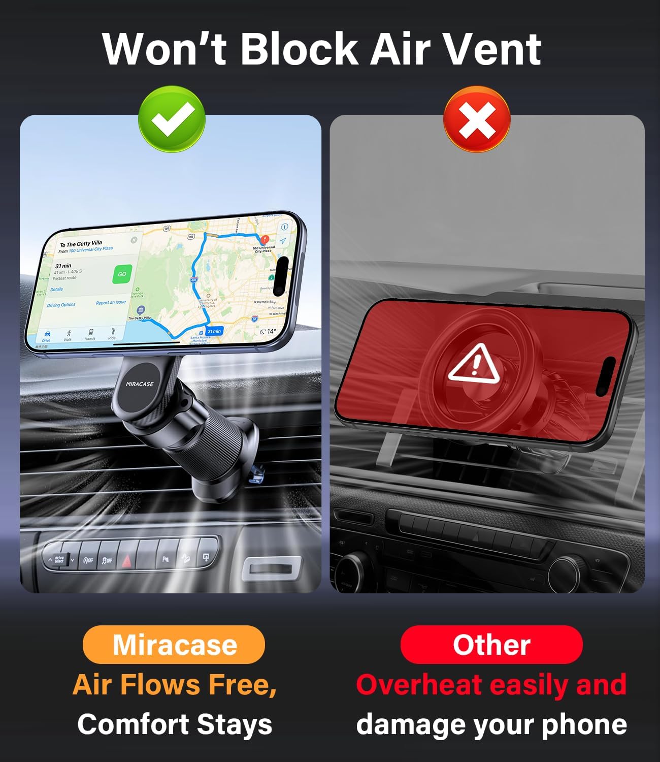 Miracase for MagSafe Car Mount【Won’t Block Vent &20 Strongest Magnets】 Magnetic Phone Holder for Car Phone Holder Mount Dash for Car Accessories for Women Men for iPhone 17 Pro Max Air 16 15 14 13 12 - Available at All In One Marketplace Canada