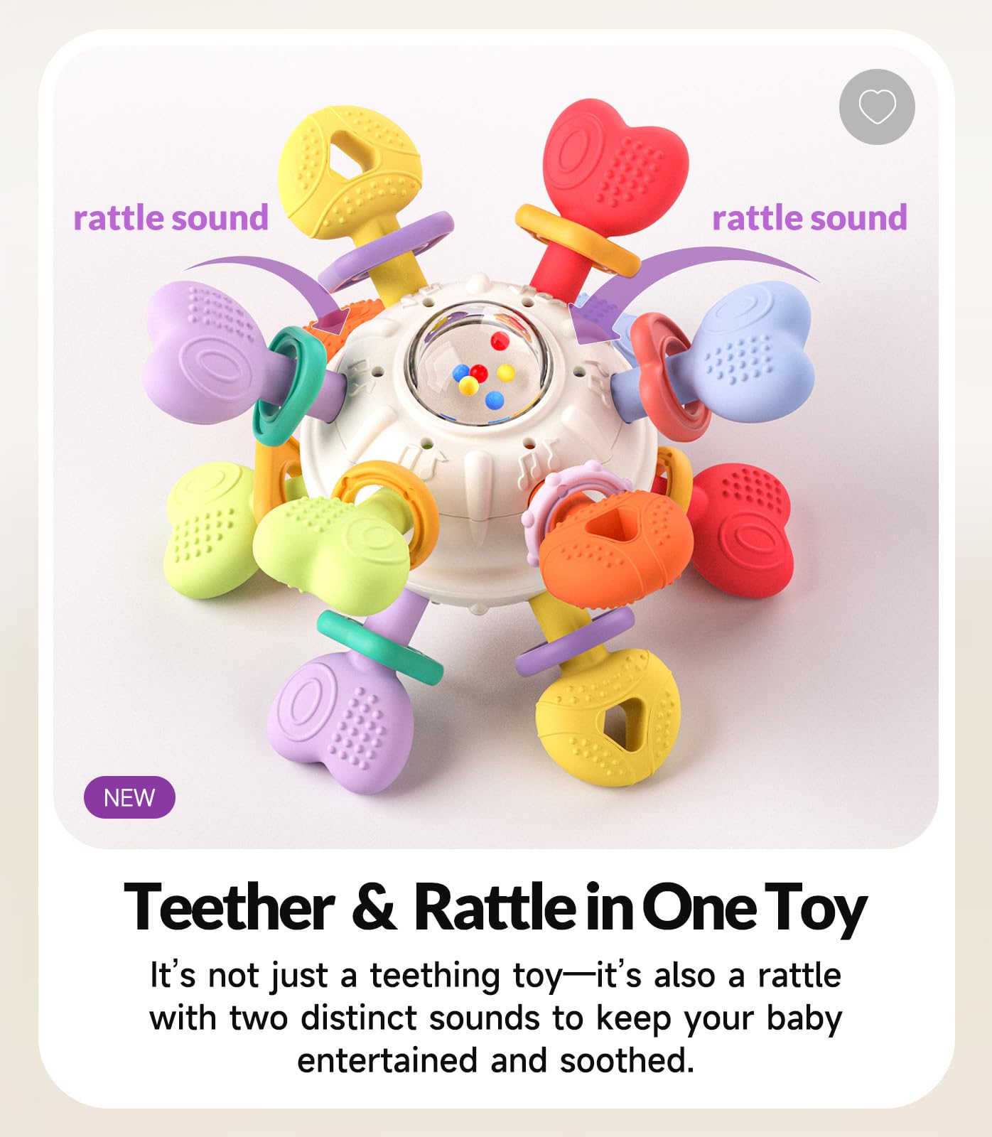 Infinno Baby Teething Toy with Rattle Spinner, BPA-Free Silicone for Baby