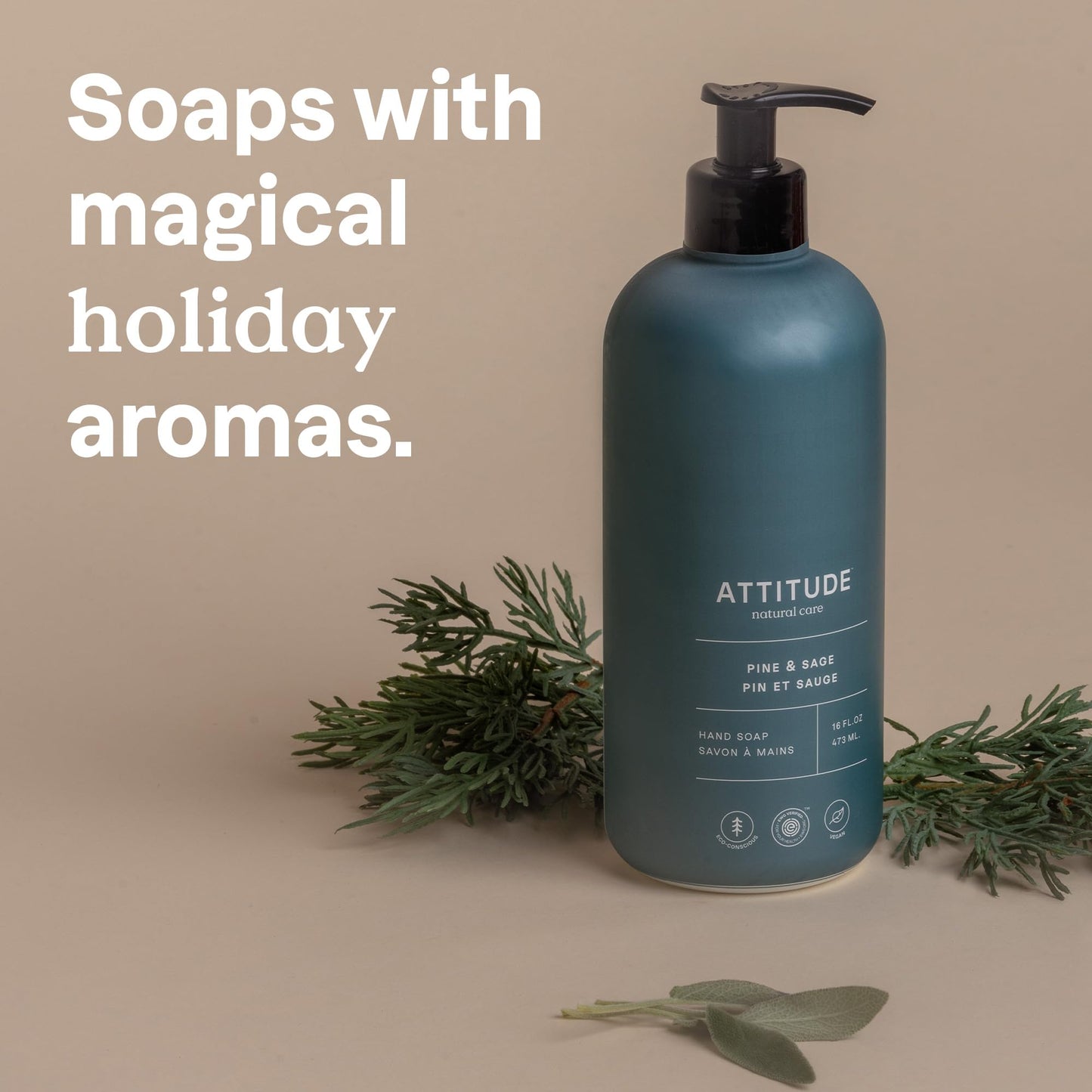 ATTITUDE Limited Edition Liquid Hand Soap, EWG Verified, Plant and Mineral-Based, Vegan Personal Care Products, Pine & Sage, 473 mL (Pack of 3) 🍁 All In One Marketplace Canada