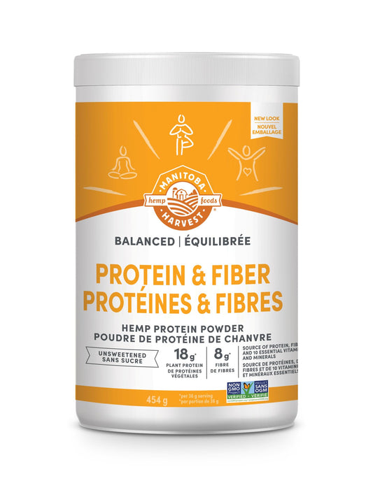 Manitoba Harvest Hemp Yeah! Balanced Protein + Fibre Powder, Unsweetened, 454g, with 15g protein, 8g Fibre and 2g Omegas 3&6 per Serving, Preservative Free, Non-GMO - Available at All In One Marketplace Canada
