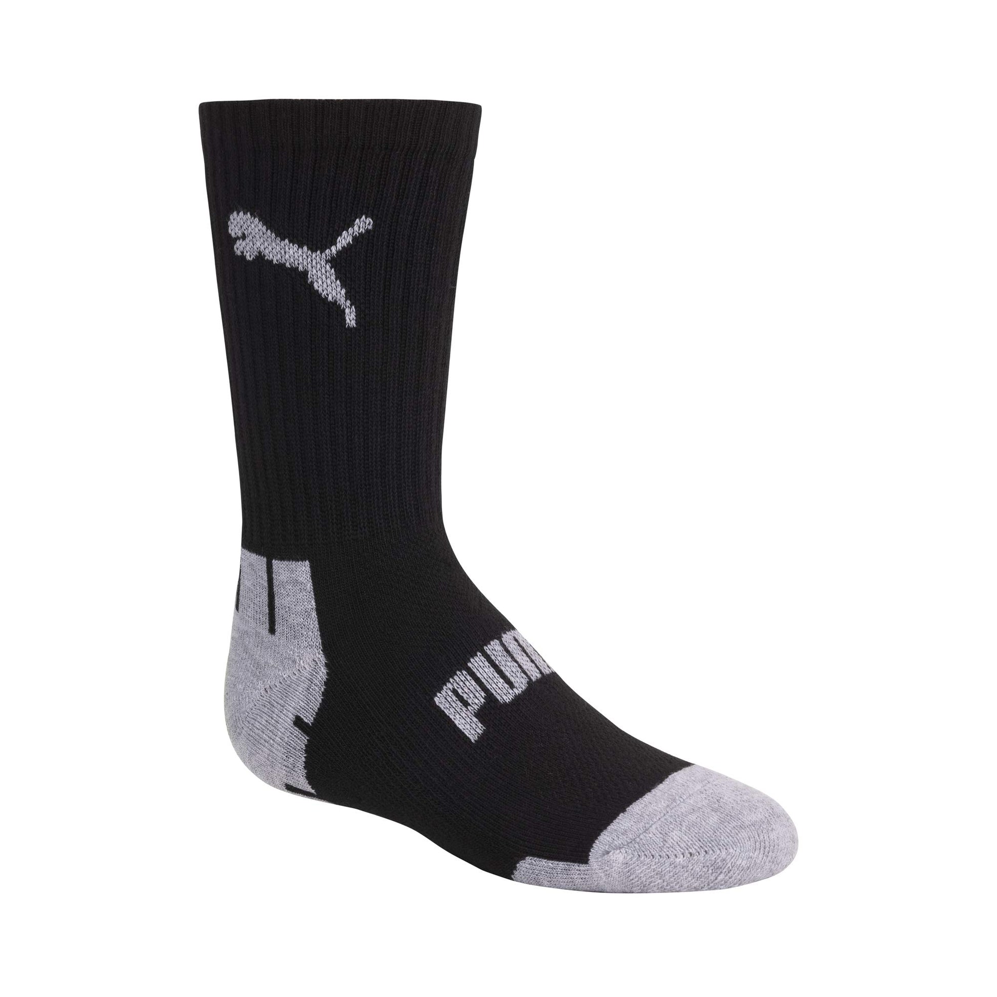 PUMA boys 6 Pack Crew Cut Socks, Black/Grey, 9-11 PUMA