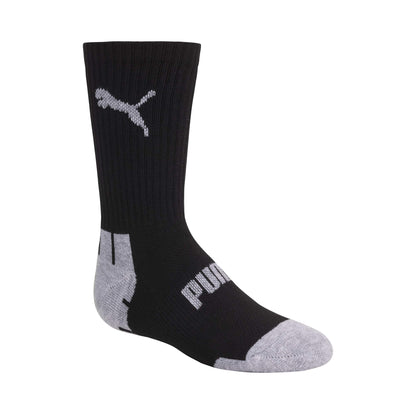 PUMA boys 6 Pack Crew Cut Socks, Black/Grey, 9-11 PUMA