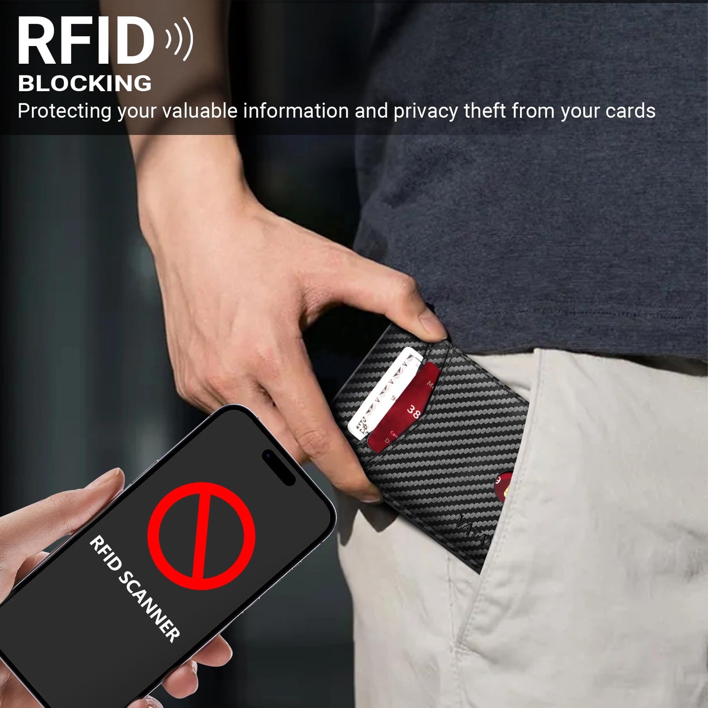 VATAN Wallet for Men Slim RFID Blocking Leather Credit Card Holder Wallet for 15 Cards, Bifold Minimalist Thin Wallet with 2 ID Windows & Cash Slot, with Gift Box (Carbon Fiber Black) - Available at All In One Marketplace Canada