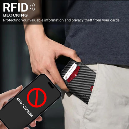 VATAN Wallet for Men Slim RFID Blocking Leather Credit Card Holder Wallet for 15 Cards, Bifold Minimalist Thin Wallet with 2 ID Windows & Cash Slot, with Gift Box (Carbon Fiber Black) - Available at All In One Marketplace Canada