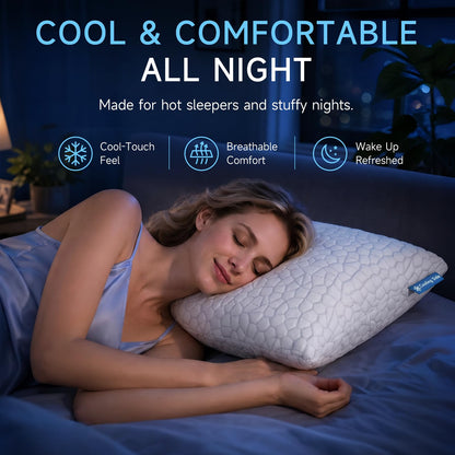 Cooling Memory Foam Pillows Queen Size Set of 2, Adjustable Shredded Foam Bed Pillows for Sleeping, Soft Support Pillows for Side & Back Sleepers with Breathable Dual-Sided Soft & Cooling Fabric - Available at All In One Marketplace Canada