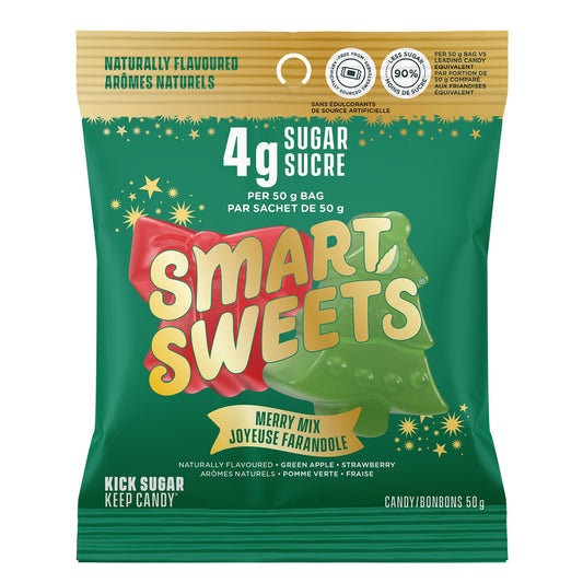 SmartSweets Merry Mix Holiday Gummies – 50g x 14 Pack | Low Sugar, Plant-Based, Gluten-Free Festive Candy