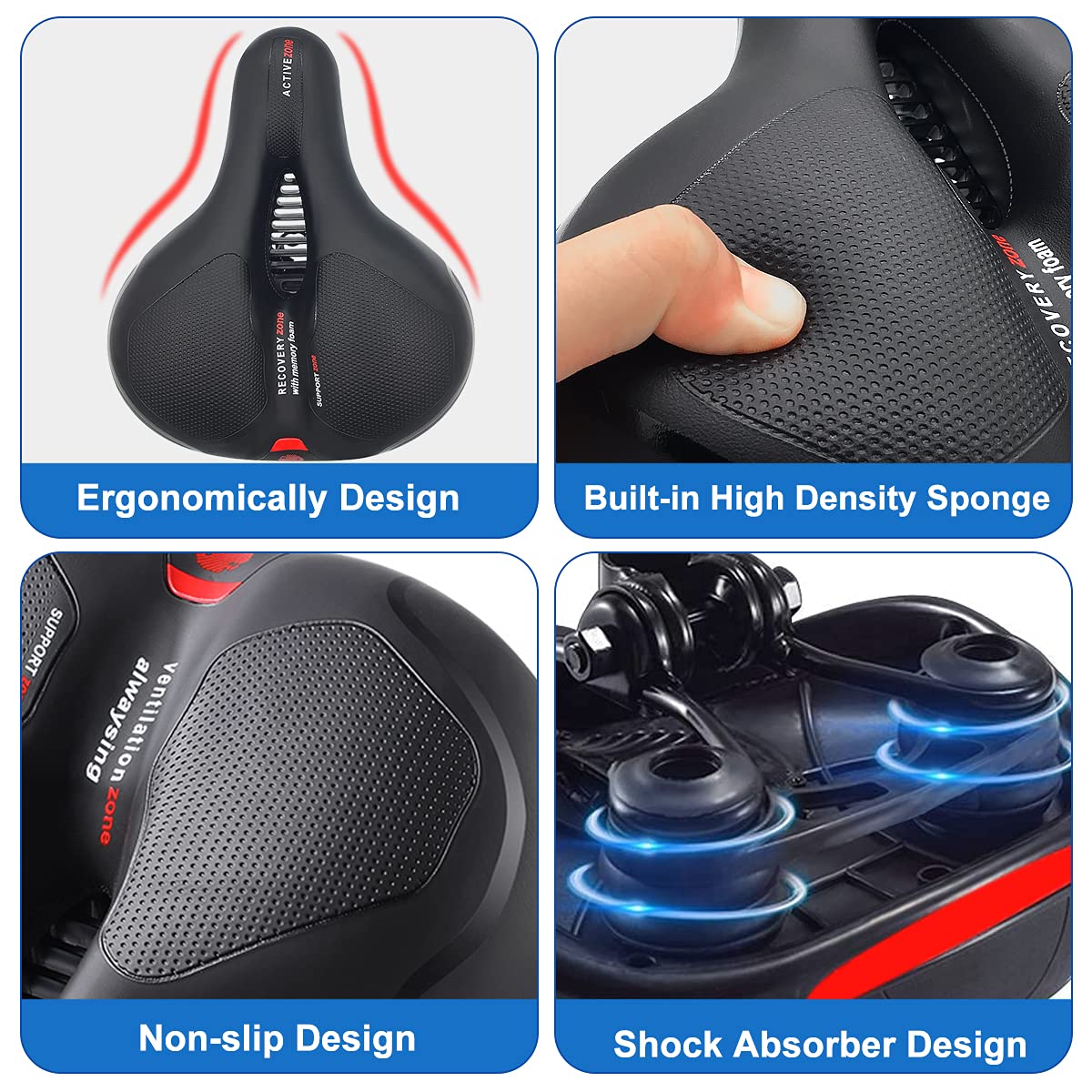 Roryimke Comfortable Bike Seat Replacement Bike Saddle Dual Shock Absorbing Ball Anti-Slip Bicycle Saddle Waterproof Bicycle Seat for Men Women Universal Fit for Exercise Indoor Mountain Road Bikes