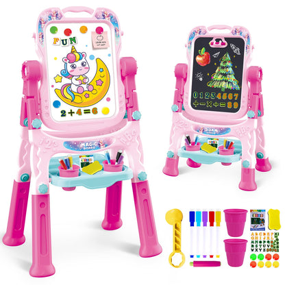 Art Easel for Kids - Adjustable Double-Sided Rotatable Magnetic White Board with Painting Accessories, Preschool Learning Toy for Girls 3-5 Years Old,Ideal Christmas Birthday Gift (Pink) 🍁 All In One Marketplace Canada