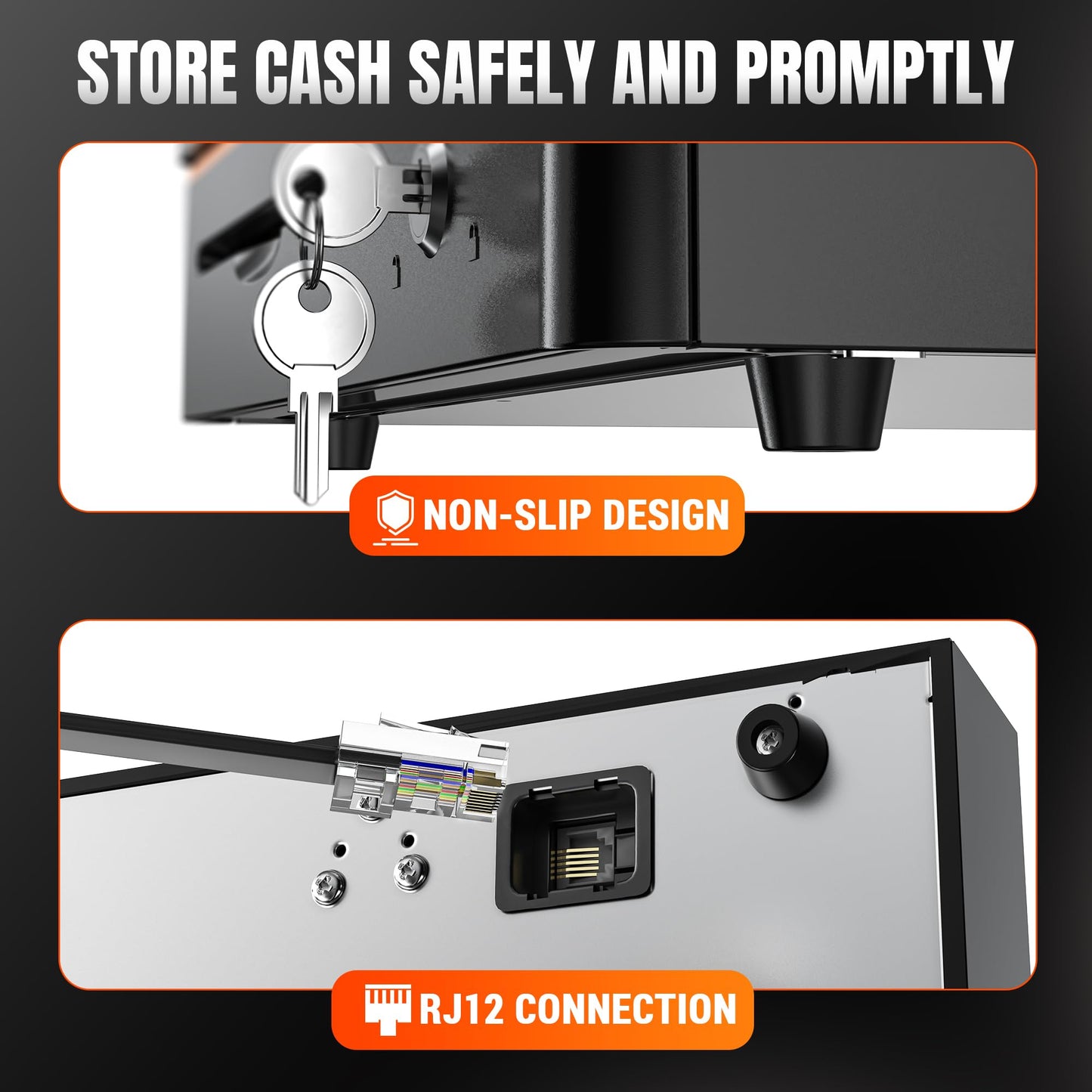 Tera 16" Auto Open Cash Register Drawer Insert Tray 5 Bill 8 Coin for Point of Sale (POS) System with Removable Cash Tray Media Slot 24V RJ12 Key-Lock (Round Corner) for Small Businesses Retail 405R Tera
