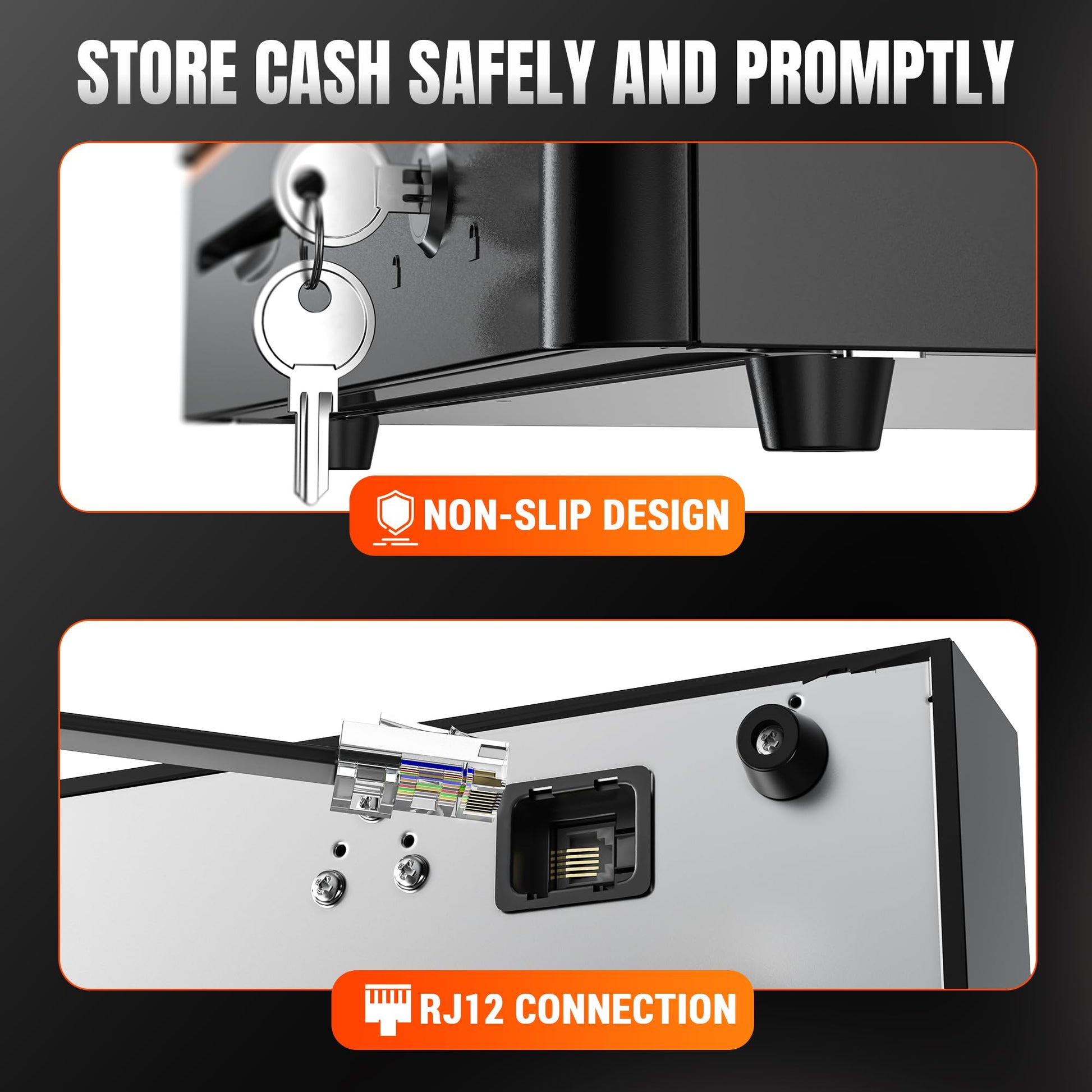 Tera 16" Auto Open Cash Register Drawer Insert Tray 5 Bill 8 Coin for Point of Sale (POS) System with Removable Cash Tray Media Slot 24V RJ12 Key-Lock (Round Corner) for Small Businesses Retail 405R Tera