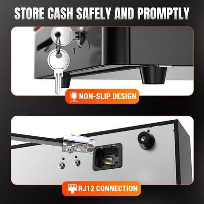 Tera 16" Auto Open Cash Register Drawer Insert Tray 5 Bill 8 Coin for Point of Sale (POS) System with Removable Cash Tray Media Slot 24V RJ12 Key-Lock (Round Corner) for Small Businesses Retail 405R Tera