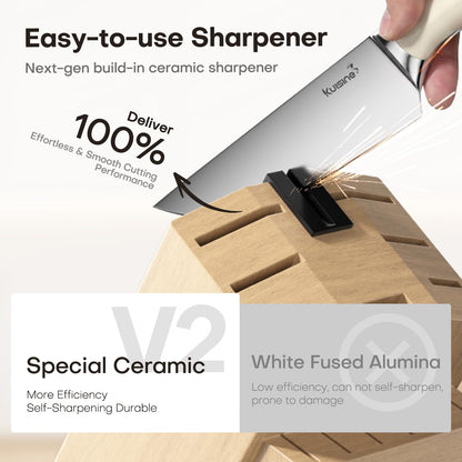 Kuisine Natural Wood 15Pcs Kitchen Knife Block Set with Built-in Sharpener 🍁 All In One Marketplace Canada