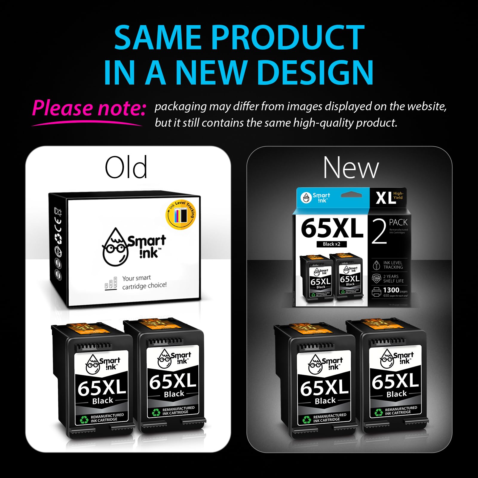 Smart Ink Remanufactured Ink Cartridges Replacement for HP 65 XL HP 65XL (2 Black Combo Pack) to use with DeskJet 3755 2600 2625 2652 2655 3700 3720 3752 3772 Envy 5000 5010 5052 5055 Printer Series