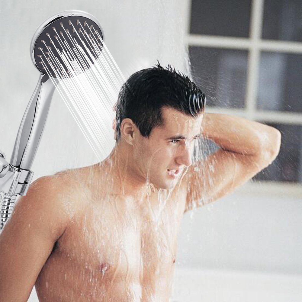 Shower Head, High Pressure Handheld Showerhead with Hose, 5 Settings Chrome Finished Hand Held Rainfall Shower Set- Including Bracket Teflon Washer - Available at All In One Marketplace Canada