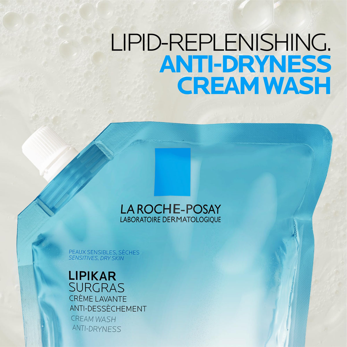 La Roche-Posay Body Wash Refill, Lipikar Surgras Body Soap, Moisturizing Anti-Dryness Shower Cream for Dry Skin with Niacinamide, Paraben-Free, Suitable for Children & Adults, Refillable Format, 400ML