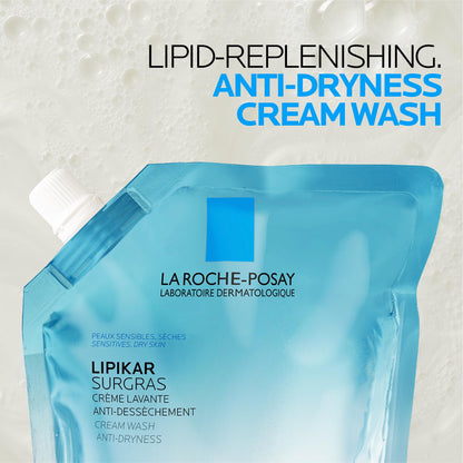 La Roche-Posay Body Wash Refill, Lipikar Surgras Body Soap, Moisturizing Anti-Dryness Shower Cream for Dry Skin with Niacinamide, Paraben-Free, Suitable for Children & Adults, Refillable Format, 400ML