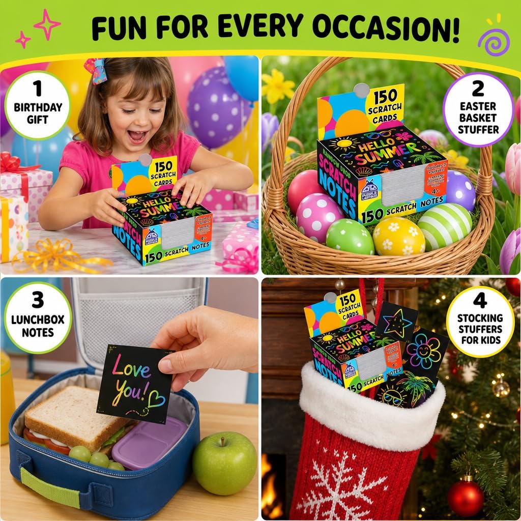 150 Rainbow Scratch Art Paper Mini Notes - Ideal Stocking Stuffers for Kids 🍁 All In One Marketplace Canada