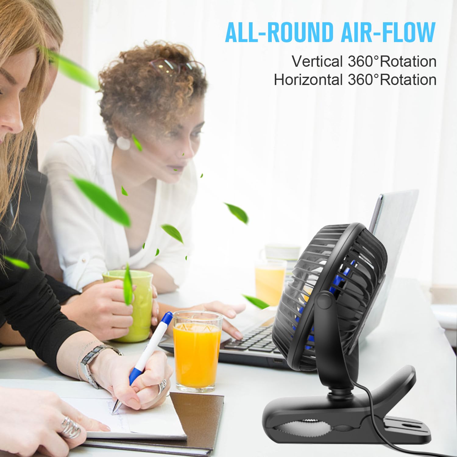 BESKAR USB Powered Clip on Fan, Portable Small Fan with Cord, 3 Speeds Strong Airflow, Personal Fan with Sturdy Clamp, Quiet Desk Fan & Clip Fan - Available at All In One Marketplace Canada
