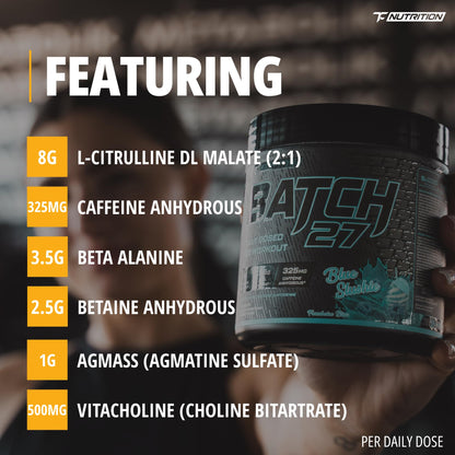 Batch 27 Pre Workout Powder - Nitric Oxide Booster & Preworkout for Men and Women w/Citrulline, Beta Alanine, Caffeine for Enhanced Energy, Endurance, & Reduced Fatigue - 40 Servings, Peach Rings