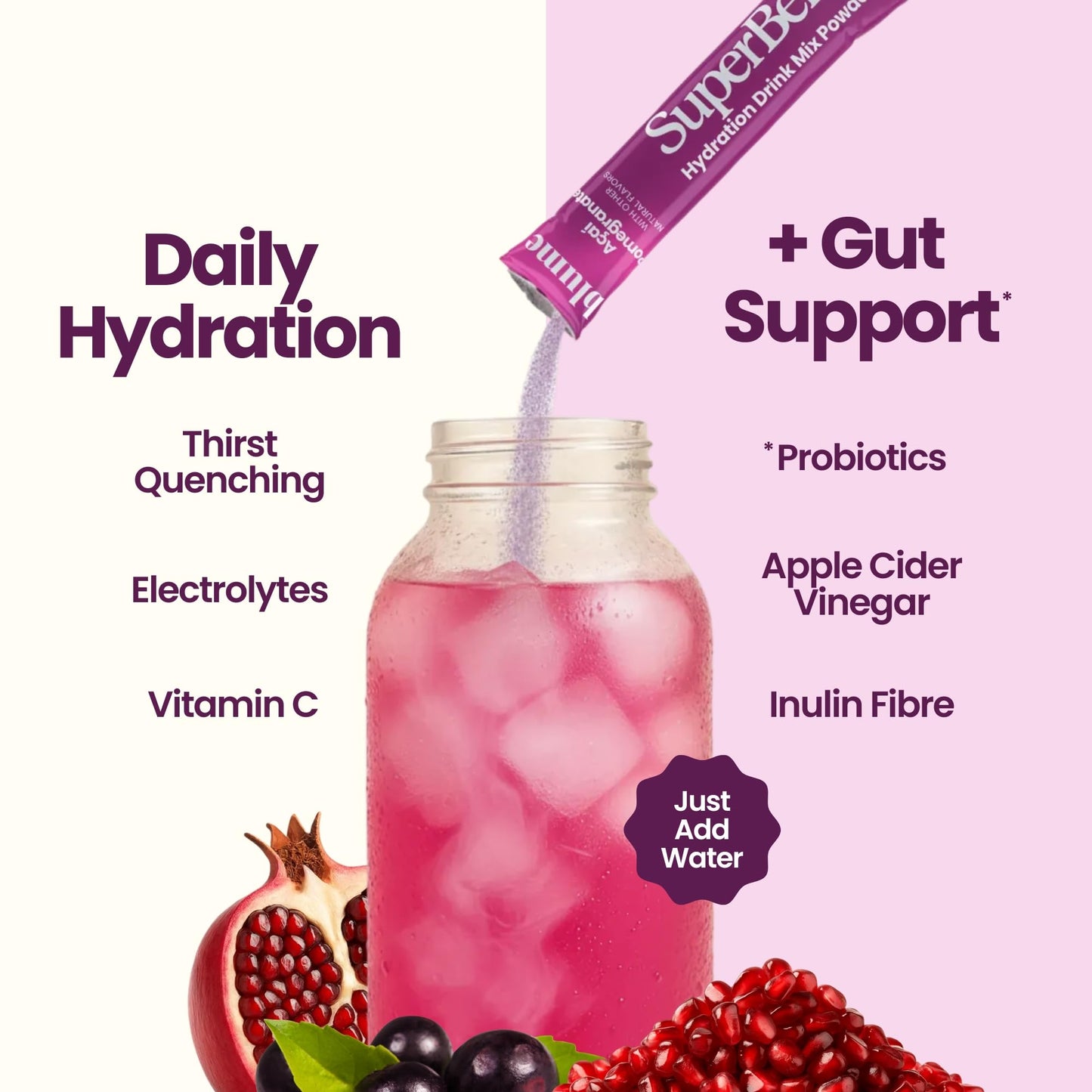 Blume SuperBelly Gut Health & Hydration Drink Mix – 20 Packets, Sugar-Free, Probiotics & Electrolytes