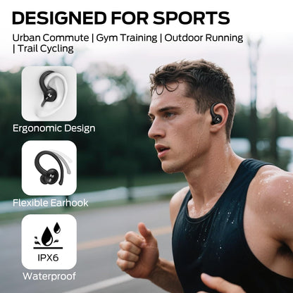 Monster N-Lite 216 Wireless Earbuds 48hrs Bluetooth 6.0 Headphone, Bluetooth Earbuds Stereo Deep Bass Over Ear Bud with Earhooks,ENC Noise Cancelling Mic, IPX6 Waterproof Earphone for Workout/Running
