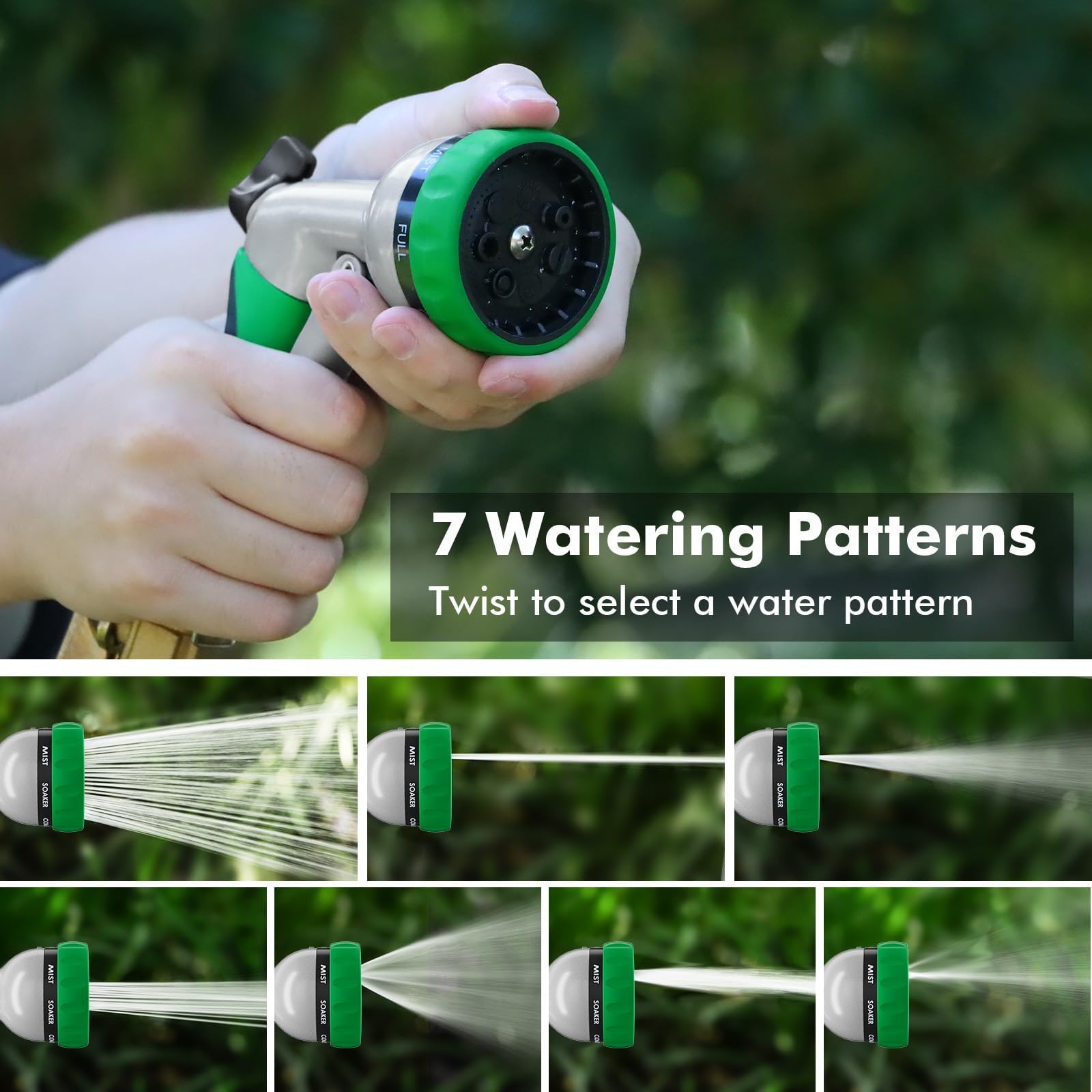 RESTMO Garden Hose Nozzle, Heavy Duty Metal Water Hose Nozzle with 7 Adjustable Spray Patterns, High Pressure Hand Sprayer with Flow Control, Best for Watering Plants & Lawns, Washing Cars & Pets