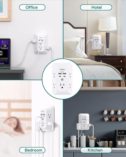 Power Bar, USB Wall Charger Surge Protector 5 Outlet Extender with 4 USB Charging Ports (2 USB C), Multi Plug Outlet, 3-Sided 1800J Power Strip Outlets Splitter Wall Plug Adapter for Home Office Dorm - Available at All In One Marketplace Canada