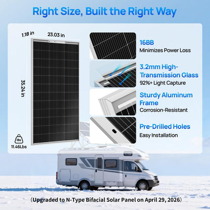 ECO-WORTHY 200 Watts 12 Volts Solar Panel Kit with N-Type Bifacial Solar Panel and 30A PWM Charge Controller for RV, Camper, Shed, Trailer, Cabins, Water Pump and Any Other Off Grid Applications - Available at All In One Marketplace Canada