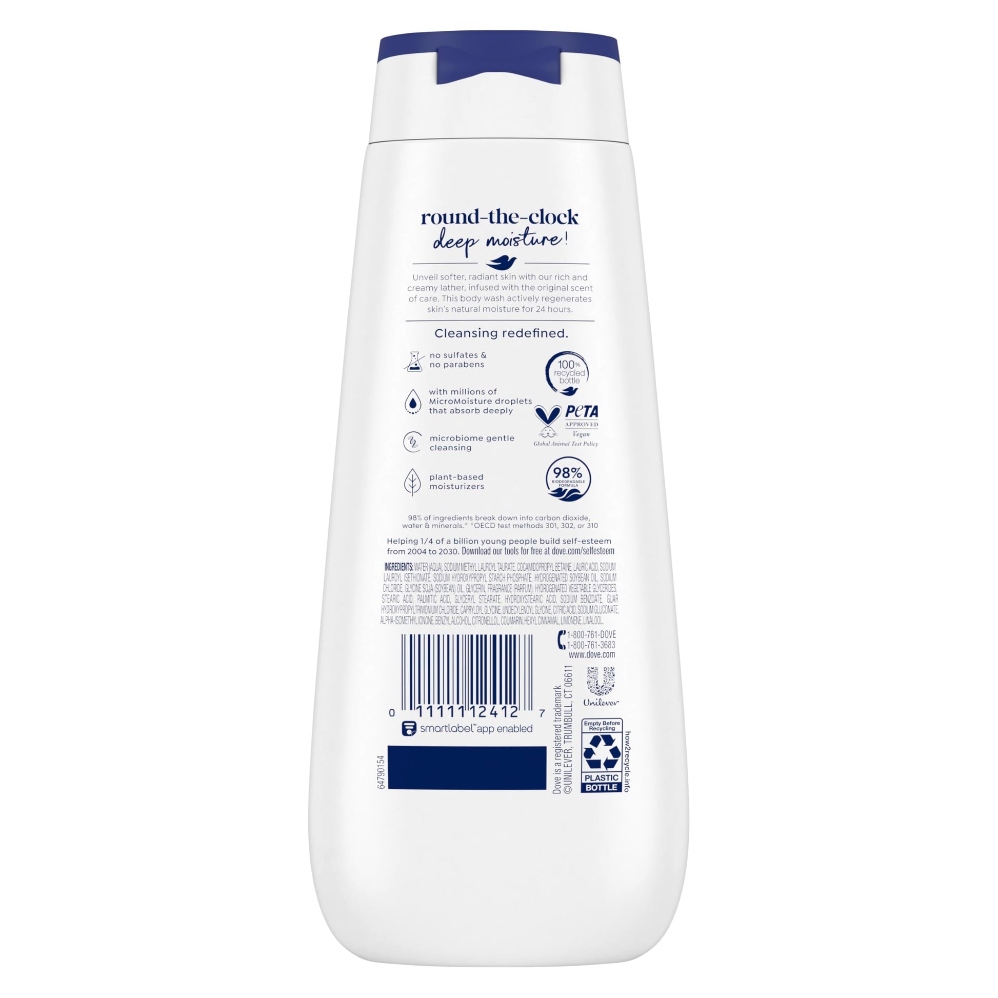 Dove Body Wash Deep Moisture, for 24hr Lotion-Soft Skin Moisturizing Skin Cleanser with No Sulfates No Parabens, 325mL (Pack of 4)