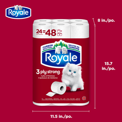 Royale 3-Ply Strong Toilet Paper, 48 Equal 96 Rolls, 165 Bathroom Tissues per roll - Available at All In One Marketplace Canada