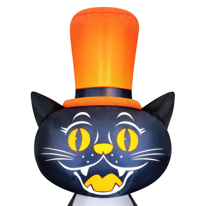 Chat noir gonflable de 1,5 mètre avec haut-de-forme pour Halloween
