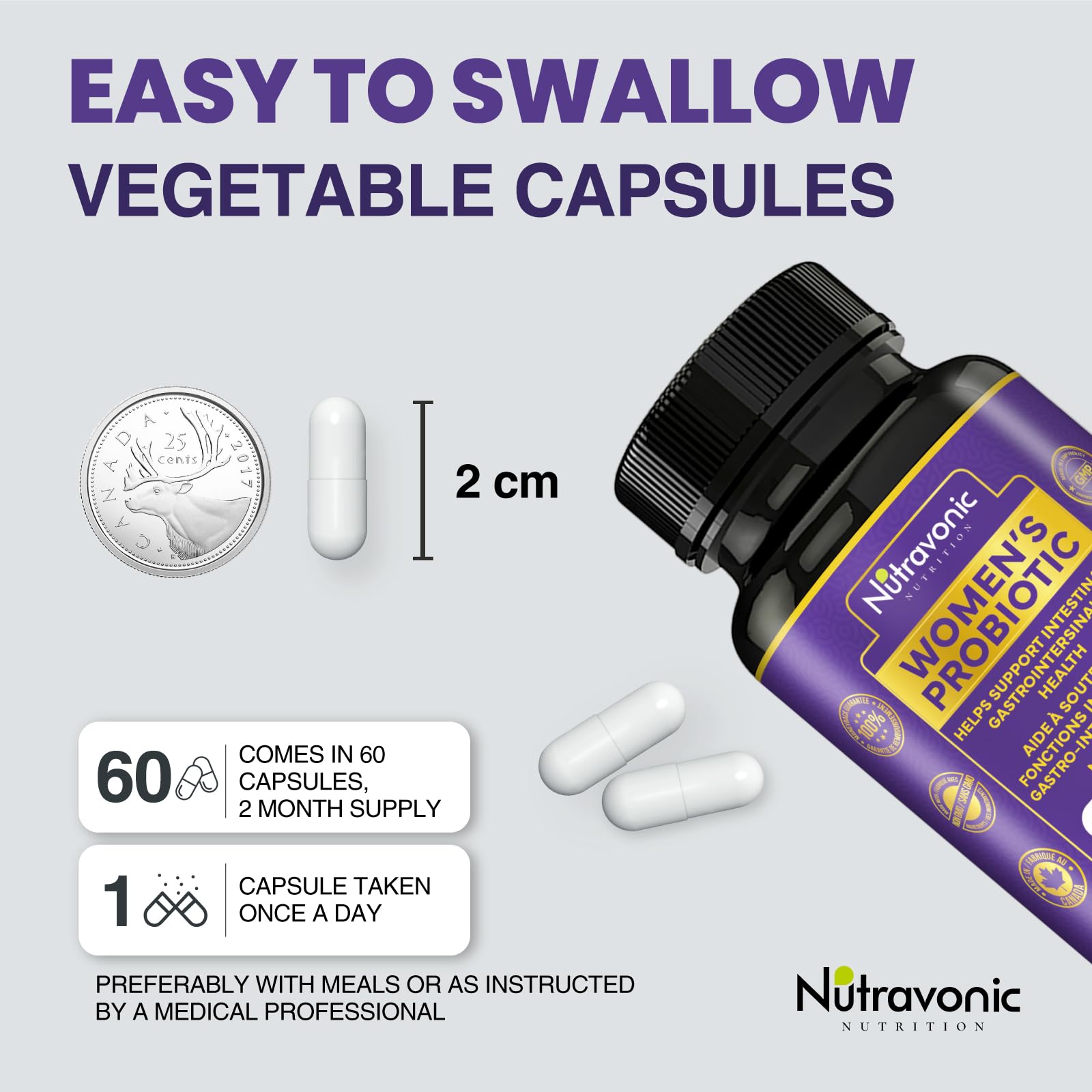 Probiotics for Women - 50 Billion CFUs Per Delayed Release Capsule. 15 Diverse Strains, including strains Limosilactobacillus Reuteri (lactobacillus reuteri) & lactobacillus gasseri. Support Gut Health, Bloating Relief & Digestion - 2 Month Supply. Nutrav - Available at All In One Marketplace Canada